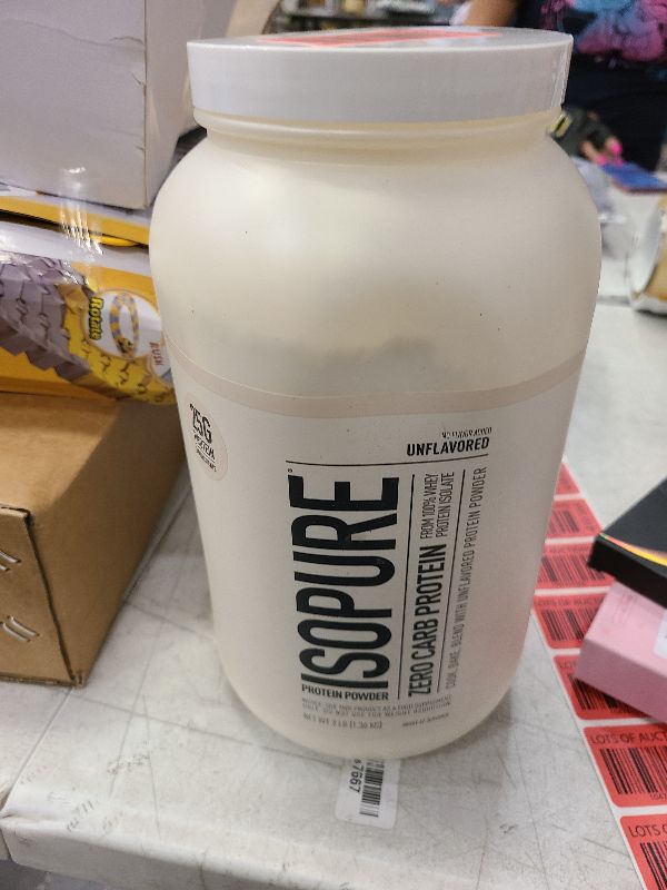 Photo 1 of Isopure Zero Carb 100% Pure Whey Isolate Protein Powder, Lactose Free, Gluten Free, With Vitamins, Unflavored, 25g Protein Per Serving, 3 Lbs, 47 Servings (Packaging May Vary)