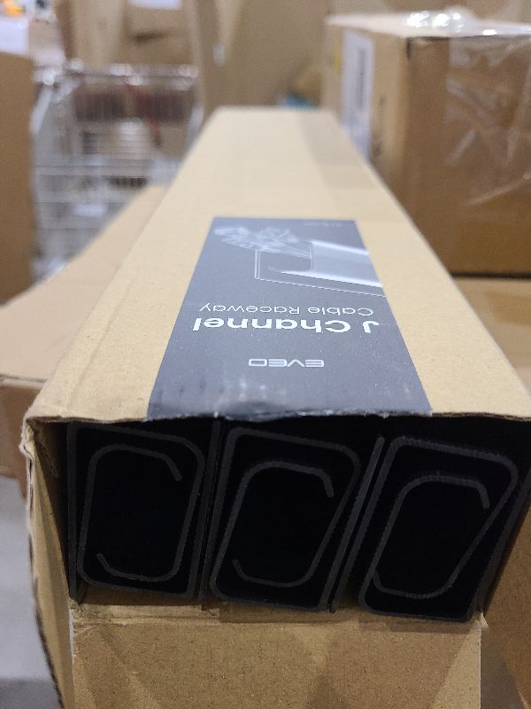 Photo 1 of EVEO Cable Management Under Desk Kit (6 Units)-Under Desk Cable Management Cord Cover,Cable Hider Cord Management Under Desk Cable Organizer Self-Adhesive Cord Organizer Tray-96''JChannel 6X16 -Black