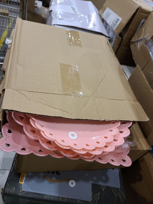 Photo 1 of 2 Pack of Large Dessert Cupcake Stand, 3 Tier Cup Cake Holder Tower for Tea Party/Birthday/Wedding, Plastic Tiered Serving Tray (Pink)