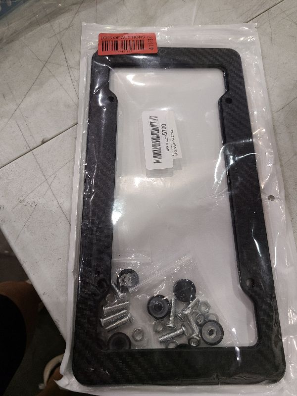 Photo 1 of 2 Pack License Plate Frames,Carbon Fiber License Plate Frame,Car Tag Cover for Front & Rear with Fasteners and Screws,4 Hole Universal Holder Waterproof Plastic Number Plate Frame