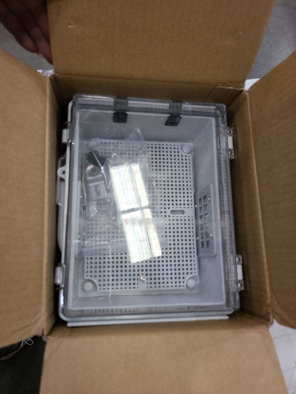 Photo 1 of ABS Electrical Junction Box, Ventilated Design, Cable Grommets, IP65 Waterproof Enclosure, Indoor/Outdoor Use with Mounting Panel. (Clear Cover, 8.7"x6.7"x4.3")