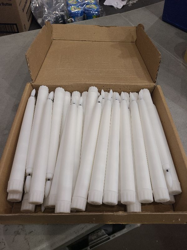 Photo 1 of 50 Pcs Flameless Taper Candles Battery Operated Bulk 8.5 Inch LED Flickering Flameless Candlesticks Realistic Candle Lights for Home Dinner Wedding Church Christmas Decor