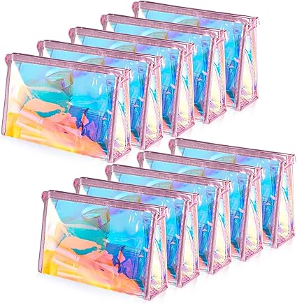 Photo 1 of 10 Pcs Holographic Makeup Bags Bulk, Mother's Day Gifts for Women Clear Portable Zippered Toiletry Bag Waterproof Cosmetic Bags Wedding Gifts for Bride Bridesmaids