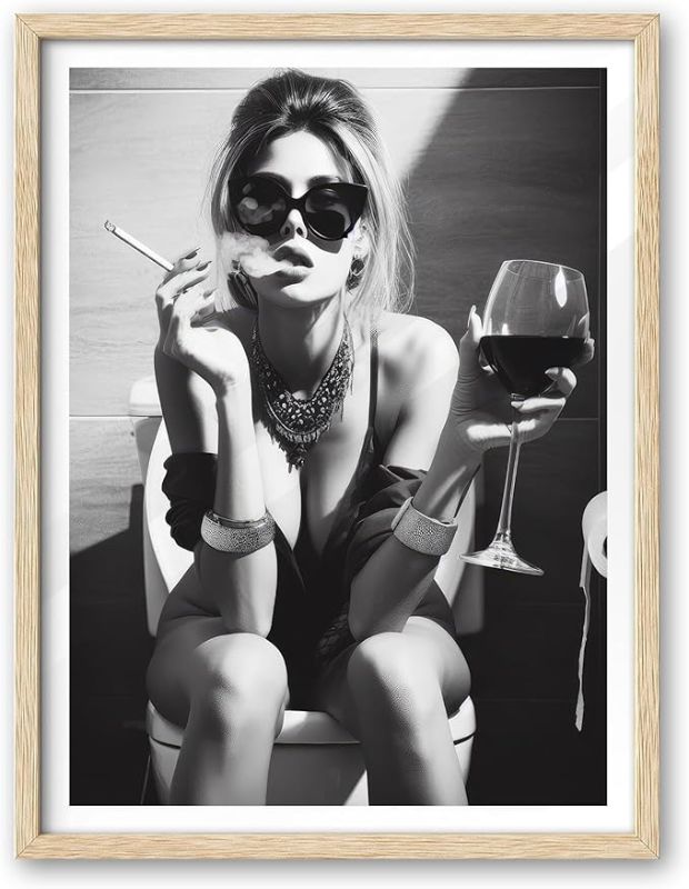 Photo 1 of iHery Natural OAK Wood Audrey Hepburn Framed Wall Art, 12x16 in Timeless Elegance Canvas Breakfast Prints, Black and White Hypebeast Wall Art, Set of 1 Old Hollywood Decor for Bathroom Bedroom