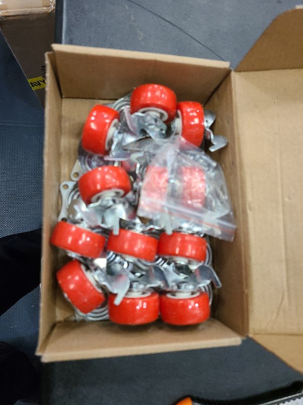 Photo 1 of 1.5 Inch Caster Wheels, Heavy Duty Casters Wheels with Brake Swivel Casters with Polyvinyl chloride (PVC) Wheels, Plate Casters Locking Casters Red (12 Pack)