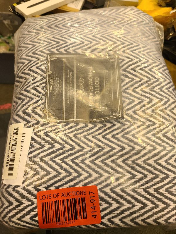 Photo 1 of Americanflat 50x60 Throw Blanket - Soft and Breathable Cotton Throw Blanket for Couch, Bed, Chair - Decorative Blanket Perfect for Home, Office, or Outdoor Use - Navy Blue and White Herringbone