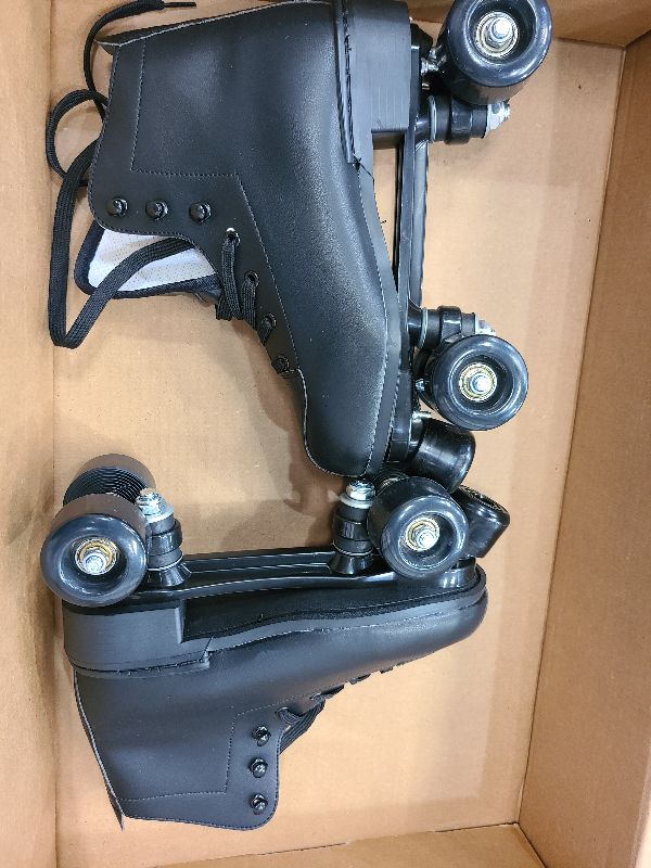 Photo 1 of SCNUT SCUNT Skates Women's Men's High Top Black PU Leather Skates Classic Double Row Skates Adjustable Outdoor Indoor Quad Skates and Roller Derby (44-US Men 10= Women 11)