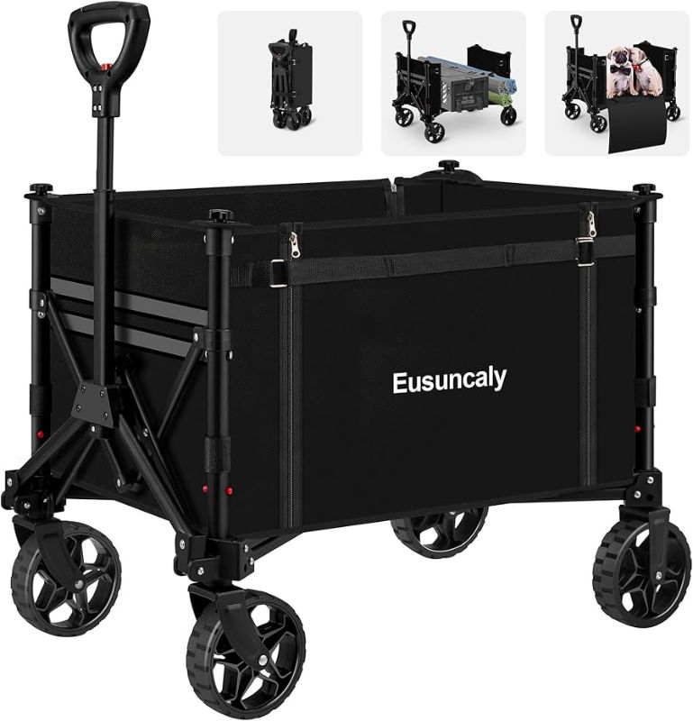 Photo 1 of Eusuncaly Collapsible Wagon with Wheels, Wagons Carts Foldable, Heavy Duty Folding Utility Cart for Grocery, Camping, Shopping, Sports, Garden, Fishing, Grey