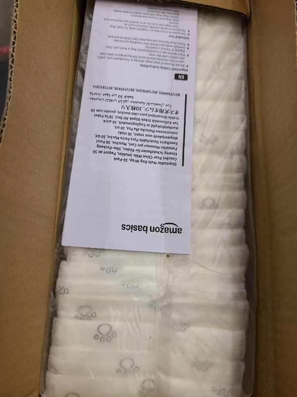 Photo 1 of Amazon Basics Absorbent, Leakproof Male Dog Wrap Disposable Diapers, Small, Pack of 50, White