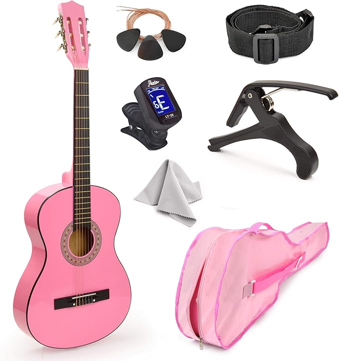 Photo 1 of 30" Wood Classical Guitar with Case and Accessories for Kids/Girls/Boys/Beginners (Pink)
