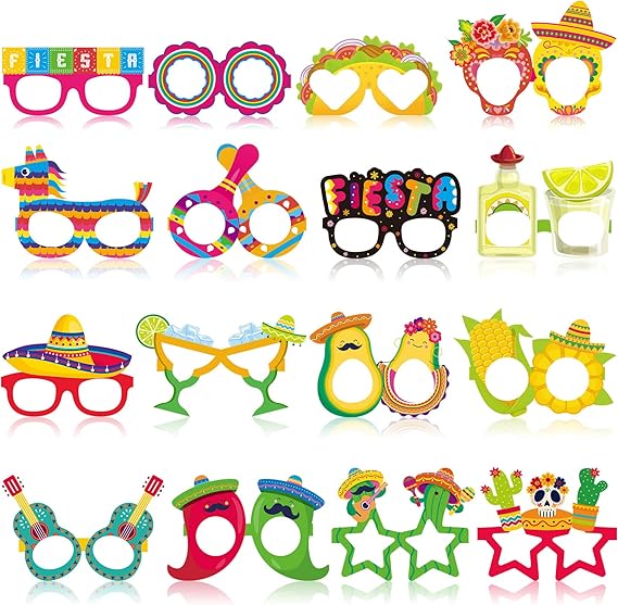 Photo 1 of  Honoson 32 Pcs Mexican Fiesta Party Decorations Paper Eyeglasses Taco Cactus Pinata Cinco De Mayo Costume Photo Booth Props Supplies for Taco Twosday Birthday Let's Fiesta Favor 