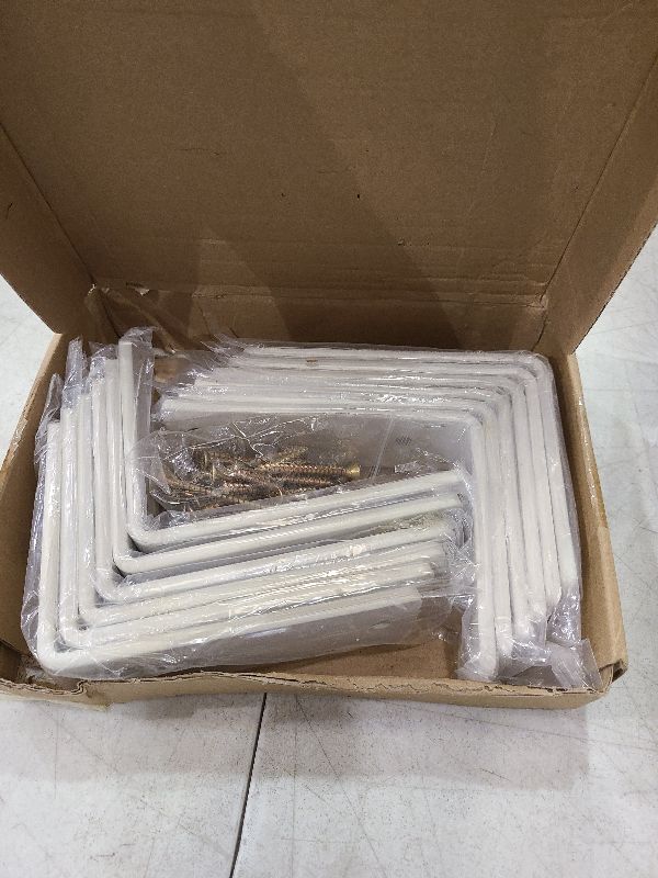 Photo 1 of 12 Pack - L 5" x H 4" x W1.5, 5mm Thick White L Shelf Bracket, Iron Shelf Brackets, Metal Shelf Brackets, Floating Shelf, Shelf Supports with Screws