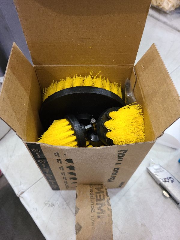 Photo 1 of Holikme 8 Piece Drill Brush Attachments Set, Power Scrubber with Extend Long Attachment?Cleaning Supplies for Bathtub, Shower, Grout, Tile(Yellow)