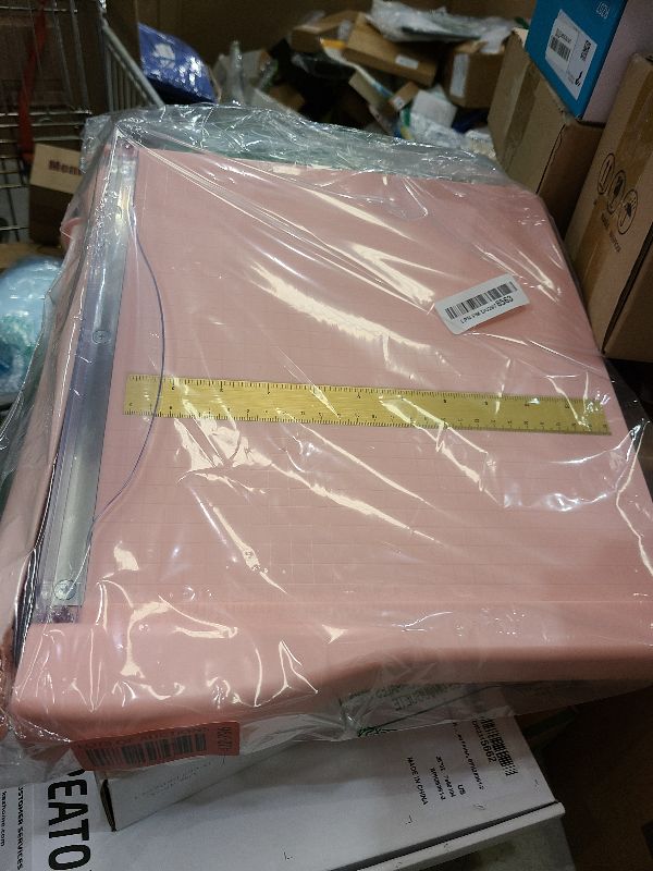 Photo 1 of Paper Cutter, Paper Slicer with Safety Guard and Blade Lock, 12" Cut Length Guillotine Paper Cutter with 16 Sheet Capacity, Paper Cutters and Trimmers for Cardstock Cardboard (Pink)