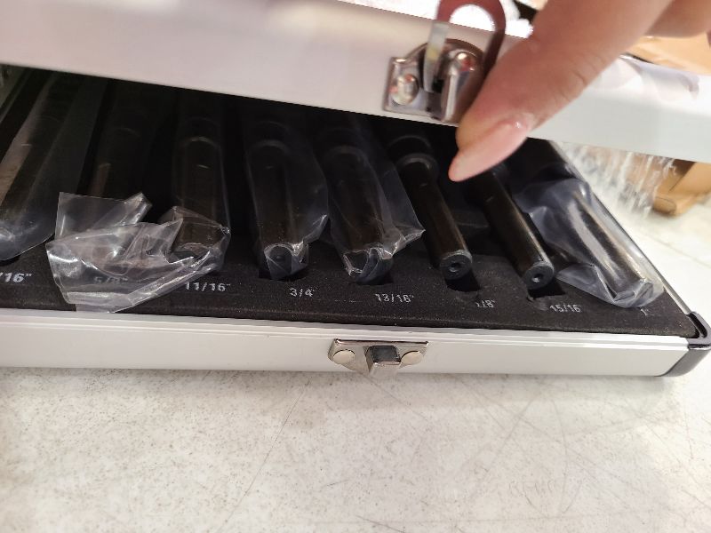 Photo 1 of EFFICERE 8-Piece Premium 1/2” Reduced Shank Silver and Deming Large Drill Bit Set in Aluminum Carry Case, M2 High Speed Steel, 135-Degree Split Point | SAE Inch Size 9/16” - 1” by 1/16th Increment