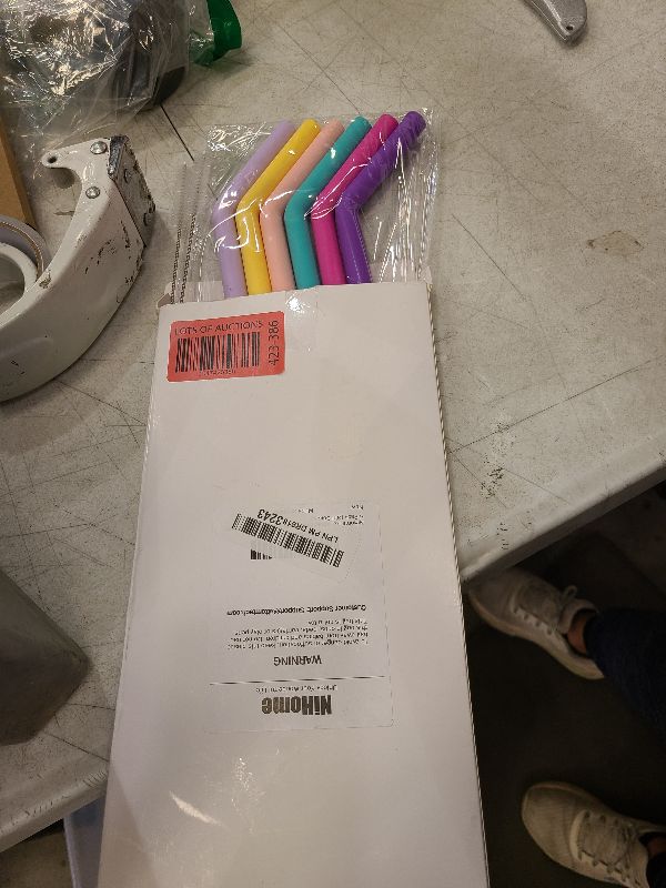 Photo 1 of NiHome 6PCS Extra Wide Reusable Bent Silicone Straws for Boba, Smoothies, Bubble Tea, Eco-Friendly Bent Straws for Thick Drinks, Child-Safe, Customizable Length, 2 Brushes for Cleaning (Girl Colors)