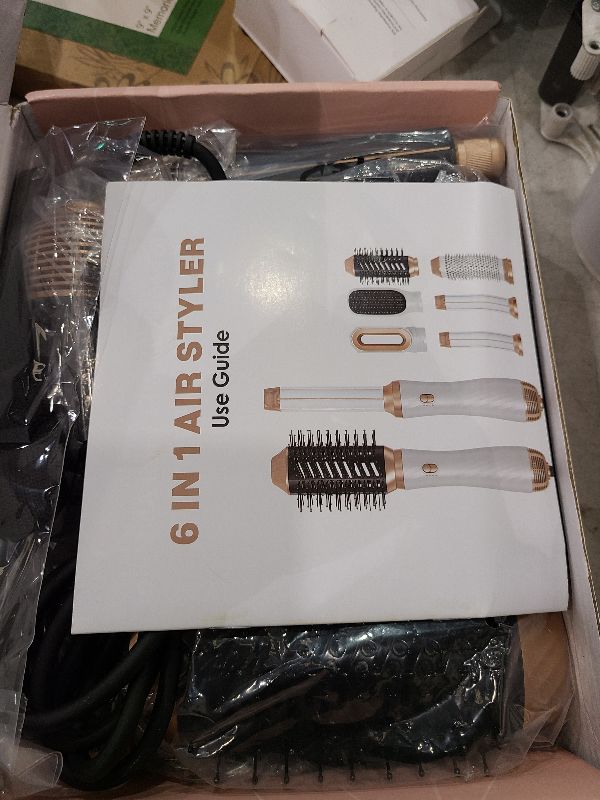 Photo 1 of 6 in 1 Hair Dryer Brush, Upgrade Detachable Blow Dryer Brush Air Styler Wrap Air Curler, Curly Twist Curling Iron,Negative Ion Blow Dryer Hot Styler