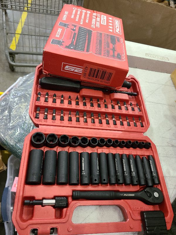 Photo 1 of 64-Piece 1/4" Drive Impact Socket Wrench Driver-Bits Set, Cr-V Metric&SAE Deep and Shallow Socket Set, S2 Power Bits with Quick-Release Ratchet Handle, Universal Joint, Bit Holder, Power Drill Adapter