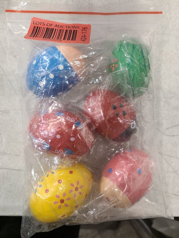 Photo 1 of 6 Pack Wooden Percussion Musical Shaker Prefilled Easter Eggs with Toys Inside Filled, Toddlers Easter Basket Stuffers Egg Fillers Montessori Toys Gifts for Kids Boys Girls Babies