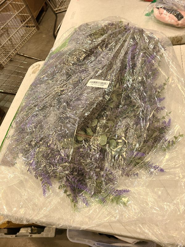 Photo 1 of 26'' Large Eucalyptus and Lavender Wreath for Front Door, Porch, Window- Artificial Eucalyptus Leaves with Lavender Wreath for Home, Farmhouse Wall Decor- Spring, Summer, Fall, All Seasons (Purple)