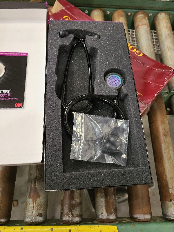 Photo 1 of 3M Littmann Classic III Monitoring Stethoscope, 5870, More Than 2X as Loud, Weighs Less, Stainless Steel Rainbow-Finish Chestpiece, 27' Black Tube, Stem and Headset