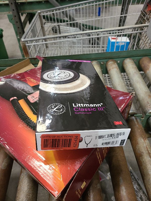 Photo 1 of 3M Littmann Classic III Monitoring Stethoscope, 5870, More Than 2X as Loud, Weighs Less, Stainless Steel Rainbow-Finish Chestpiece, 27' Black Tube, Stem and Headset