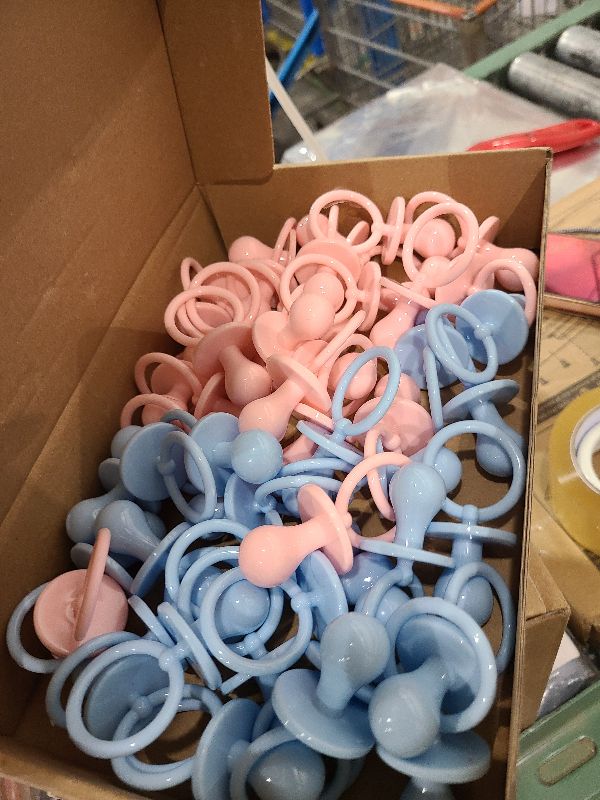 Photo 1 of 50 Pacifiers for Baby Shower Game Boy Girl, 2.75’’ Plastic Pacifiers Baby Shower Game, Bulk Baby Shower Pacifiers for Gender Reveal Decoration DIY, Table Scatter, Baby Shower Favors (Pink&Blue)