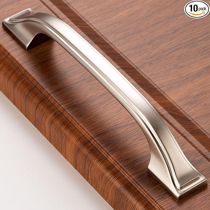 Photo 1 of 3-3/4 Inch Screw Spacing, Brushed Nickel Footed Arch Pulls, Kitchen Cabinet Handles, Pack of 10 | Solid Furniture Hardware for Cupboard Door Bedroom Dresser Drawer Bathroom Vanity