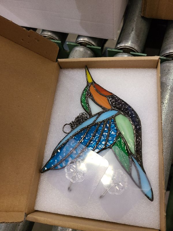 Photo 1 of 2 Pack Hummingbird Stained Glass Birds Window Hangings, Stained Glass Decorations,Bird Suncatcher for Window Decor Hummingbird Gifts for Mom,Bird Lovers