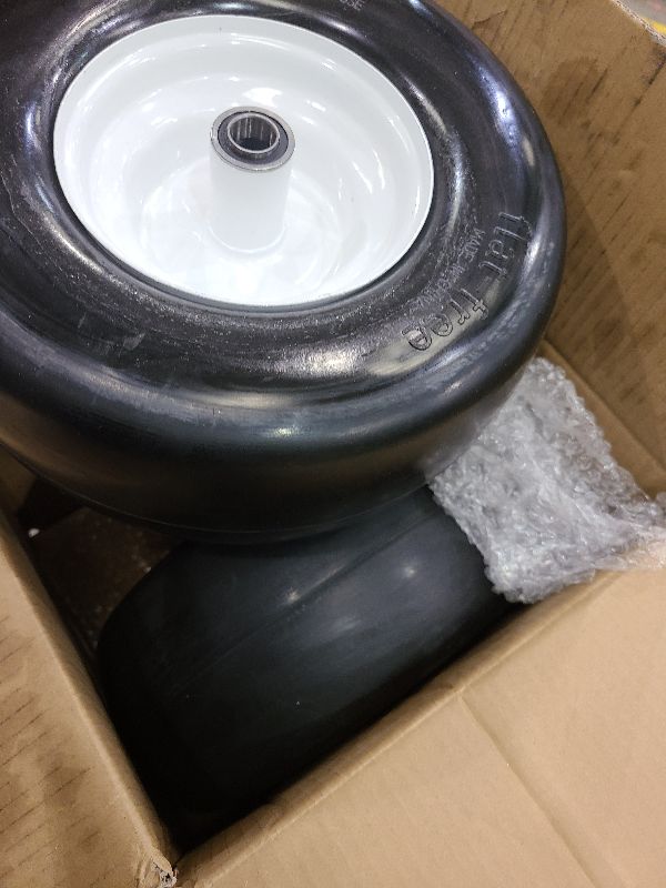 Photo 1 of 13x6.50-6 Lawn Mower Tires Flat Free with 5/8" Bearing, 13x6.5-6 Zero Turn Mower Front Tires, 13x6.5-6 Solid Rubber Riding Lawn Mower Front Tire and Wheel, 4"-7.1" Centered Hub (2 Pack)
