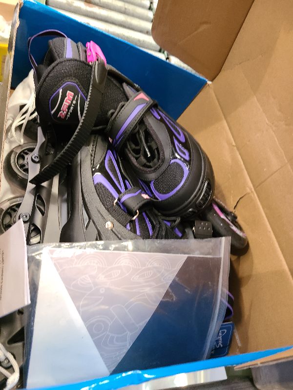 Photo 1 of 2PM SPORTS Vinal Girls Adjustable Inline Skates with Light up Wheels Beginner Skates Fun Illuminating Roller Skates for Kids Boys and Ladies… (Violet & Magenta, Large - Youth (4Y-7Y US))