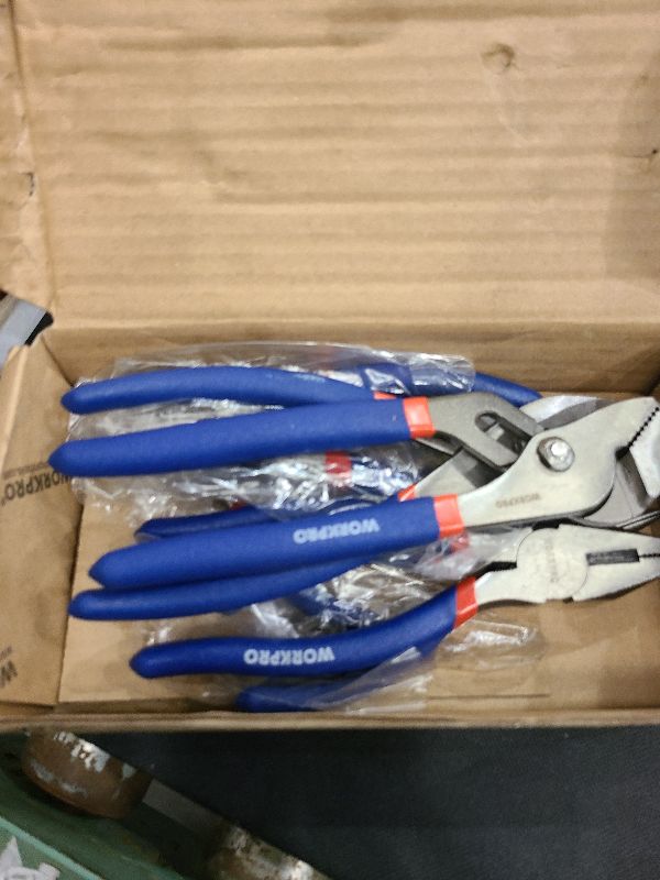 Photo 1 of 7-piece WORKPRO Pliers Set with Groove Joint, Long Nose, Slip Joint, Linesman, and Diagonal Pliers for DIY & Home Use