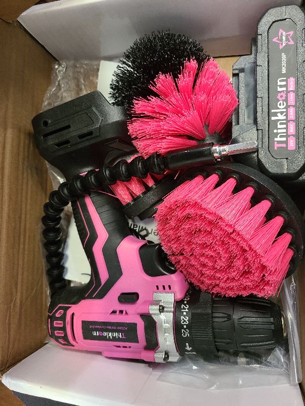 Photo 1 of 20V Pink Cordless Drill Set - Power Drill/Driver Kit with Drill Brush, Bit Set, 3/8" Keyless Chuck, 2 Variable Speed, 25+1 Torque Setting, Battery and Charger Included, Electric Drill for Home