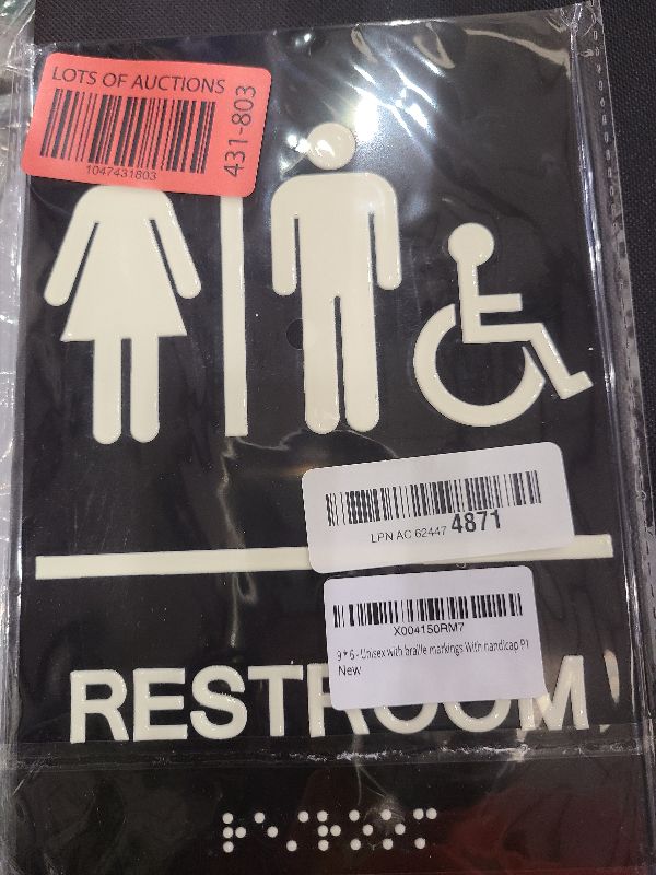 Photo 1 of Restroom Sign - ADA Compliant Braille Handicap Restroom Signs for Business with Double Sided 3M Tape - ABS Plastic Unisex Restroom Sign 9” x 6” for Offices and Restaurants