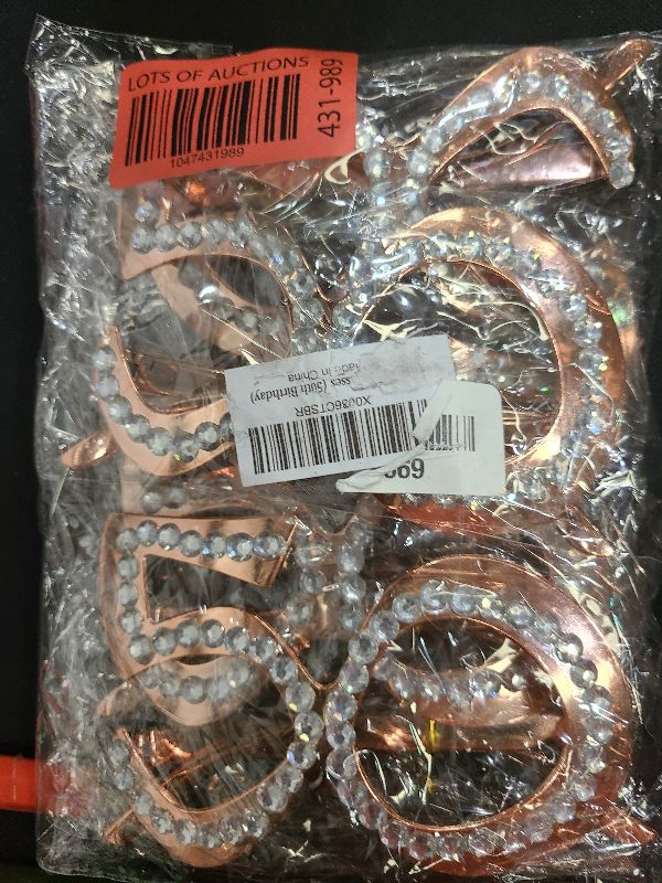 Photo 1 of 50th Birthday Glasses - 4 Pairs Rose Gold 50 Years Old Glasses with Rhinestones, Funny Plastic Costume Photo Booth Prop