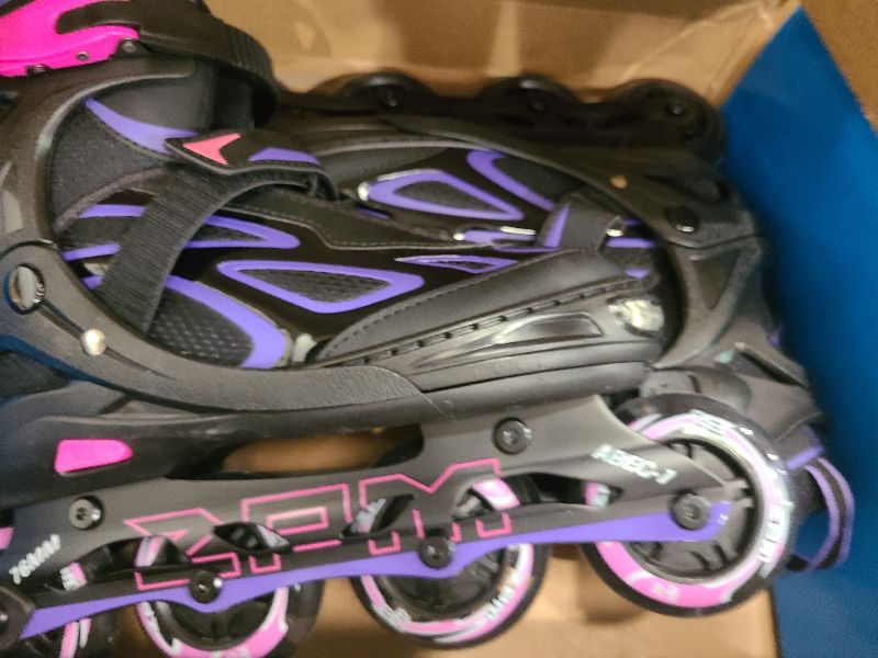 Photo 1 of 2PM SPORTS Vinal Girls Adjustable Inline Skates with Light up Wheels Beginner Skates Fun Illuminating Roller Skates for Kids Boys and Ladies… (Violet & Magenta, Large - Youth (4Y-7Y US))