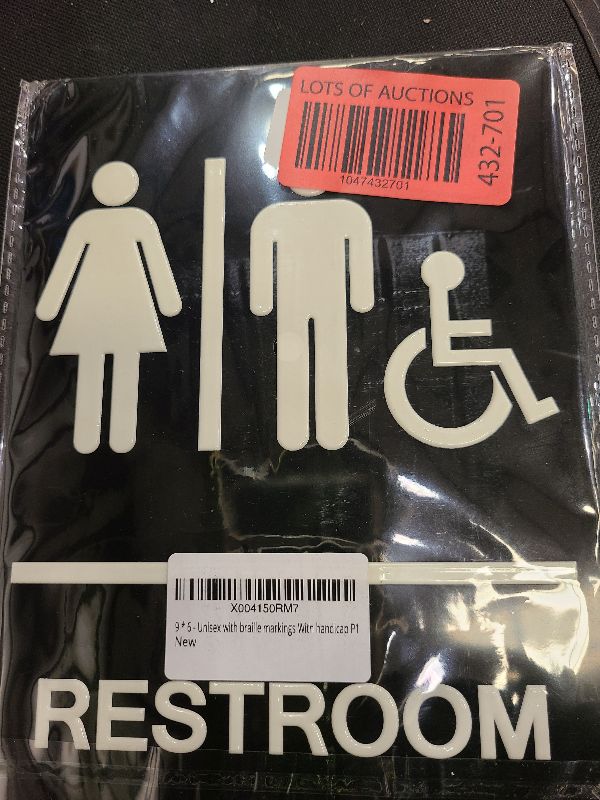 Photo 1 of Restroom Sign - ADA Compliant Braille Handicap Restroom Signs for Business with Double Sided 3M Tape - ABS Plastic Unisex Restroom Sign 9” x 6” for Offices and Restaurants