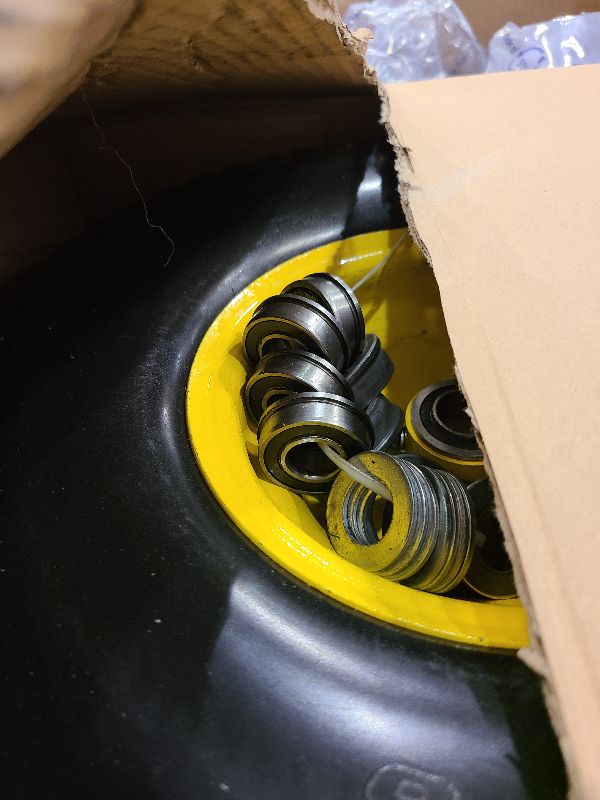 Photo 1 of 2 Pcs 15x6.00-6 Flat Free Lawn Mower Tire and Wheel,15x6-6 Front Tire Assembly Compatible with John Deere Husqvarna Riding Mowers Lawn Tractors,with 3/4" & 5/8" Bearing-1"Bushings,3" Centered Hub