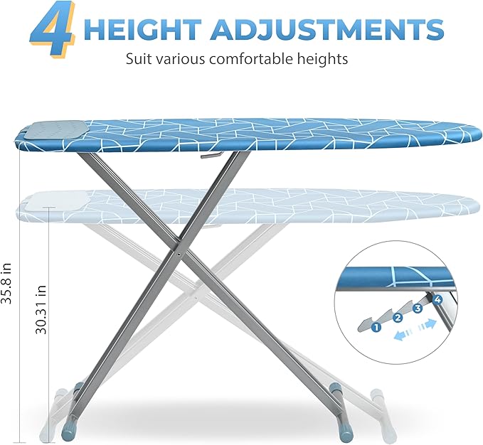 Photo 1 of  Ironing Board with Silicon Iron Rest, Heavy-Duty Legs and Heat Resistant Cover, 13x53 inch, Blue