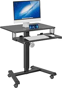 Photo 1 of  Mobile Standing Desk with Keyboard Tray, Mobile Podium, Computer Workstation Up to 33lbs, Laptop Sit or Stand Desk on Wheels, Height Adjustable Stand Up Table for Living Room, Bedroom, Office