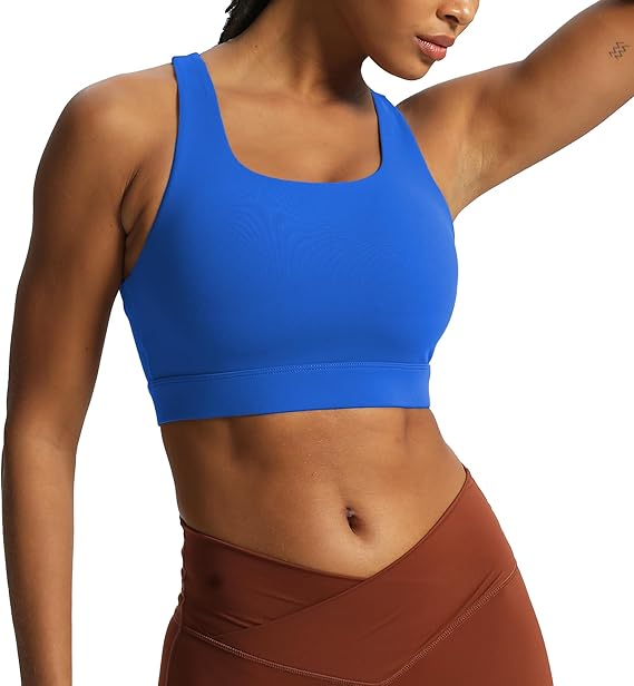 Photo 1 of Aoxjox Women's Workout Sports Bras High Impact Fitness Backless Padded Training Gym Khloe Bra Yoga Crop Tank Top Color: Directoire Blue  Size: X-Small