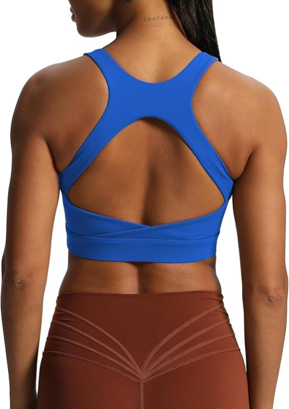 Photo 1 of Aoxjox Women's Workout Sports Bras High Impact Fitness Backless Padded Training Gym Khloe Bra Yoga Crop Tank Top Color: Directoire Blue  Size: X-Small