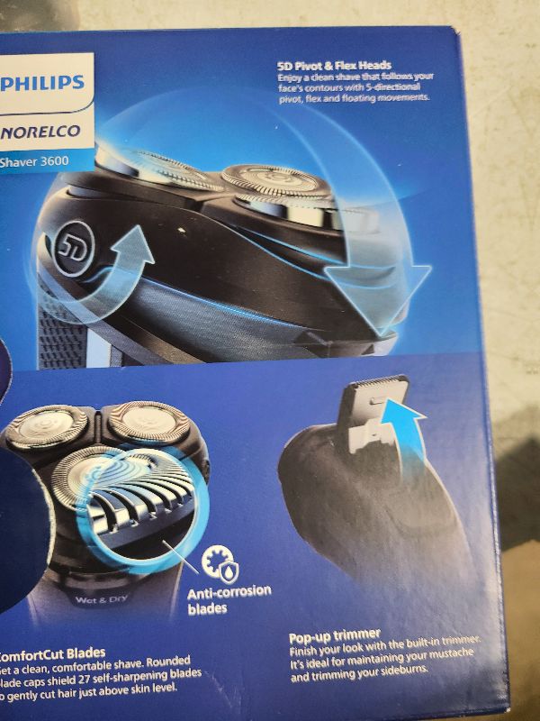 Photo 1 of Philips Norelco Shaver 3600 Series, Wet and Dry Electric Shaver, P-Cap, Travel Pouch, Storm Blue, Model S3243/91