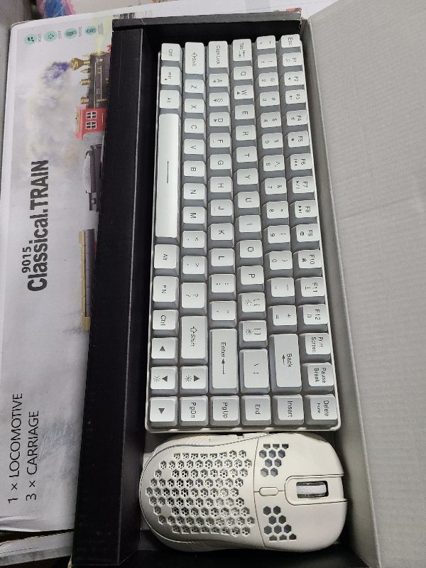 Photo 1 of RedThunder K84 Wireless Keyboard and Mouse Combo, Rainbow Backlit Rechargeable Battery, 75% Layout TKL Ultra Compact Gaming Keyboard & Lightweight 3200 DPI Honeycomb Optical Mouse (White)