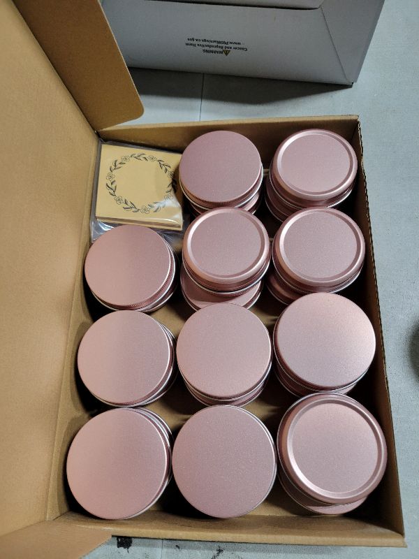 Photo 1 of 2 oz / 60ml Screw Top Aluminum Tin Jar with Screw Lid and Blank Labels - Pack of 23 (Rose Gold)