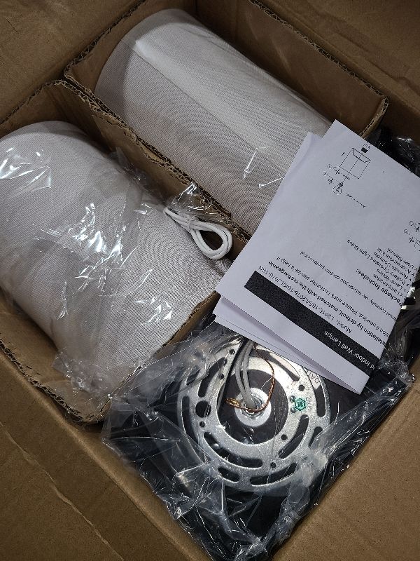 Photo 1 of 24.5 Inch Black Battery Operated Wall Sconces Set of 2, Rechargeable Wireless Wall Lights with Remote & White Fabric Shade, Indoor Not Hardwired Dimmable Wall Lamps For Bedroom, 2 Bulbs Included