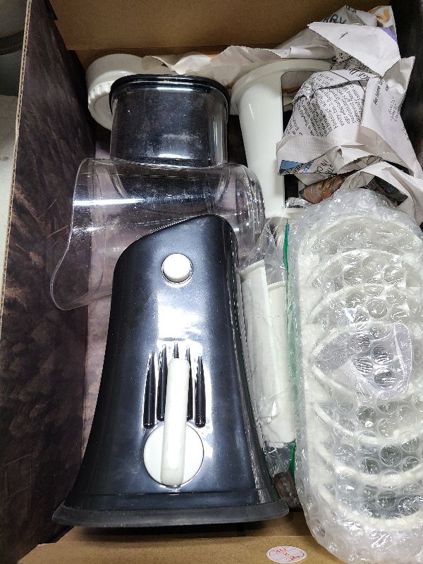 Photo 1 of ALEXPHY Rotary Cheese Grater Hand Crank, 5-in-1 Rotary Cheese Grater, Stronger Suction, Easy to Clean Grater for Fruit, Vegetables, Nuts, Black