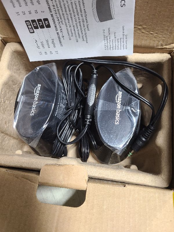 Photo 1 of Amazon Basics Stereo 2.0 Speakers for PC or Laptop, 3.5mm Aux input, USB-Powered, 1 Pair, Black