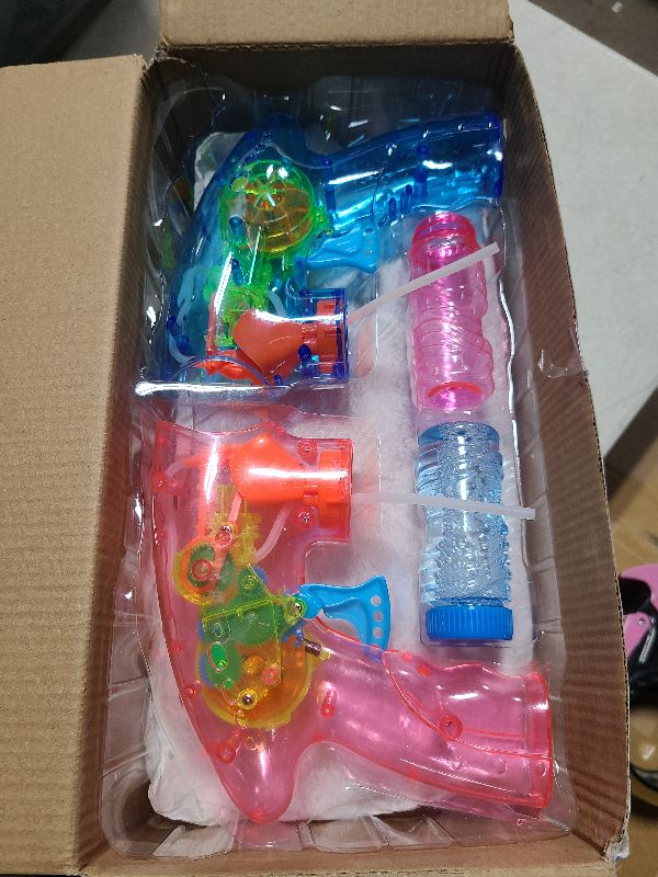 Photo 1 of 6 Pcs Bubble Gun Shooter LED Light up(no Batteries Needed), Wind up Operated Bubbles Blaster Blower with Bottle Solutions, Bubble Blowing Toy kit for kid Boy and Girl Outdoor Summer Game Party Favor