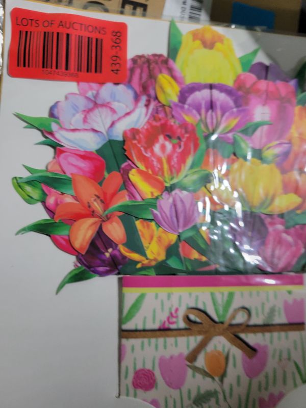 Photo 1 of 3D Pop-Up Tulip Flower Card, Handmade Spring Greeting Card for Mother’s Day, Spring Birthdays, Graduation, or Housewarming, Colorful Floral Bouquet in Vase Design, with Envelope and Note Card